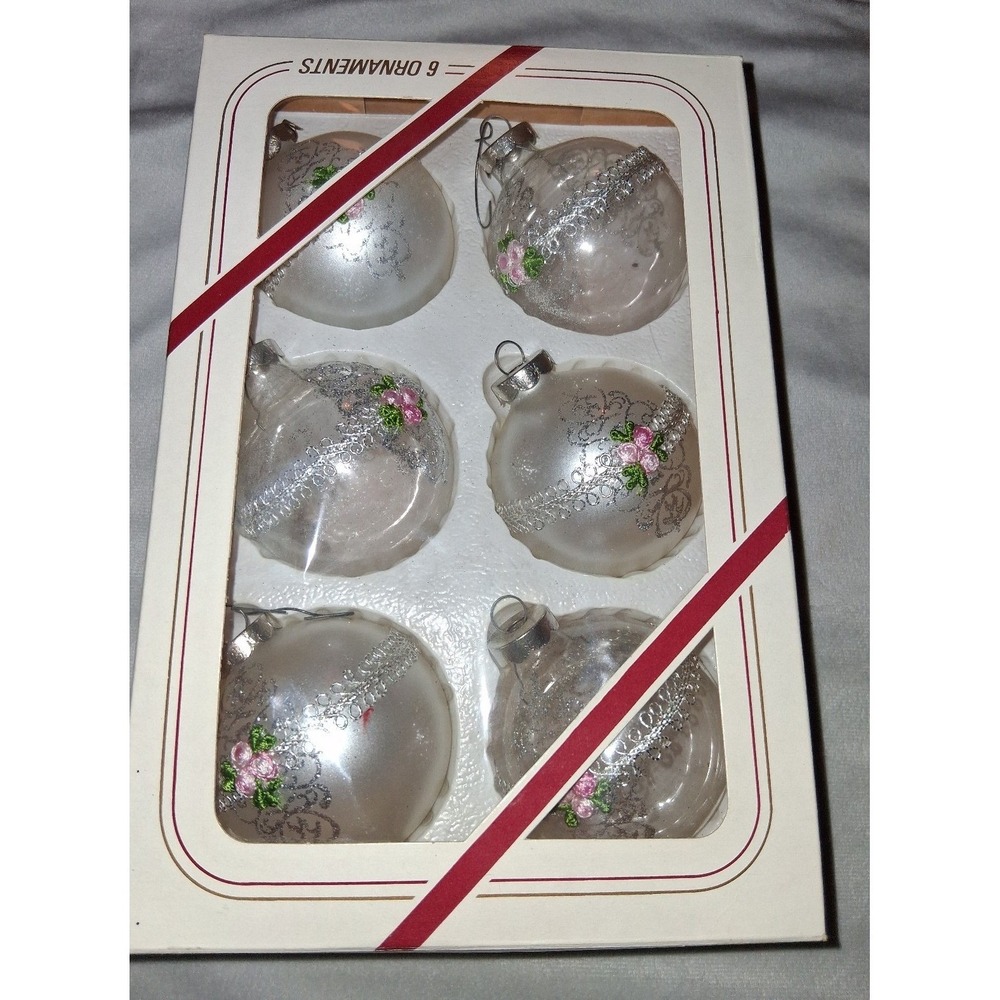 Vintage Frank's Nursery Glass Christmas Ornaments Set of 6 Made in Canada Pink R